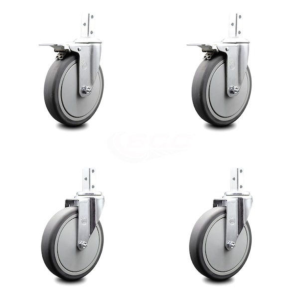 6 Inch Thermoplastic Rubber 7/8 Inch Square Stem Caster Total Lock Brakes, 2PK